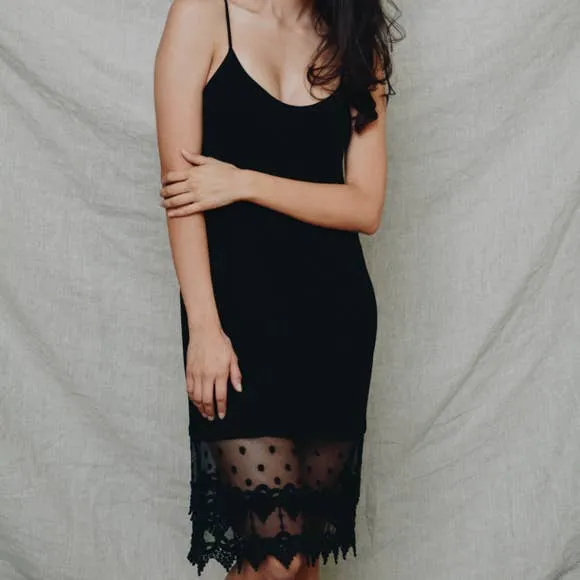 Black Lace Trim Slip Dress
