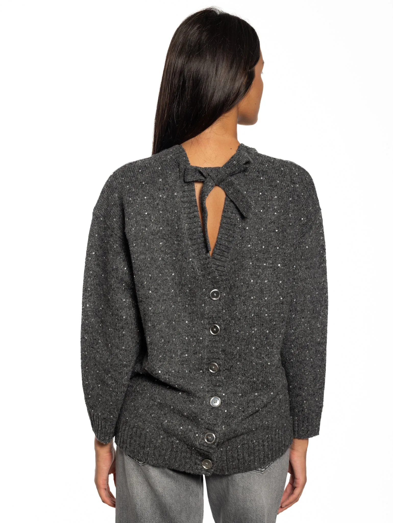 Cardigan a V con Strass Grigio