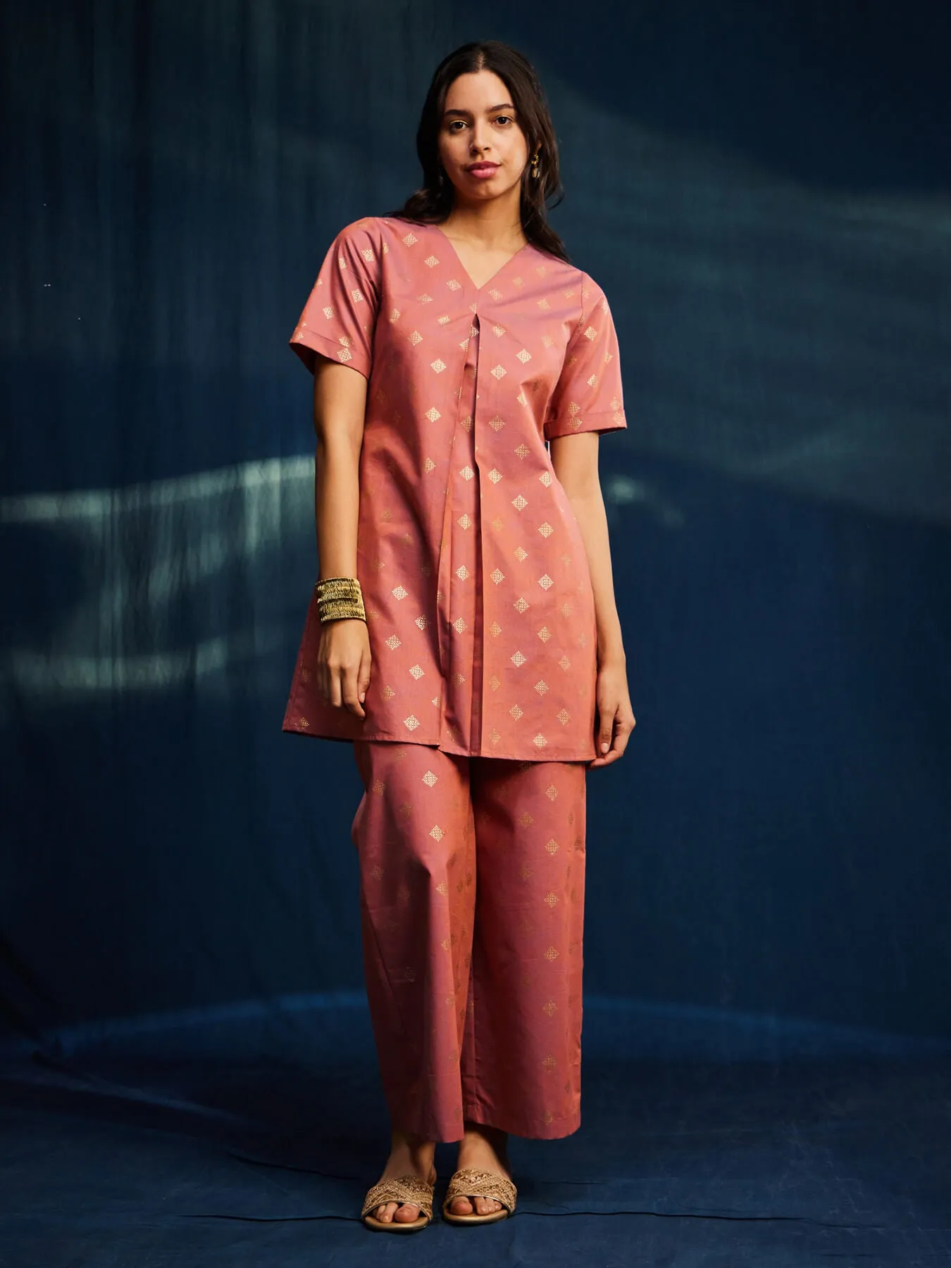 Cotton Foil Print Coord - Pink