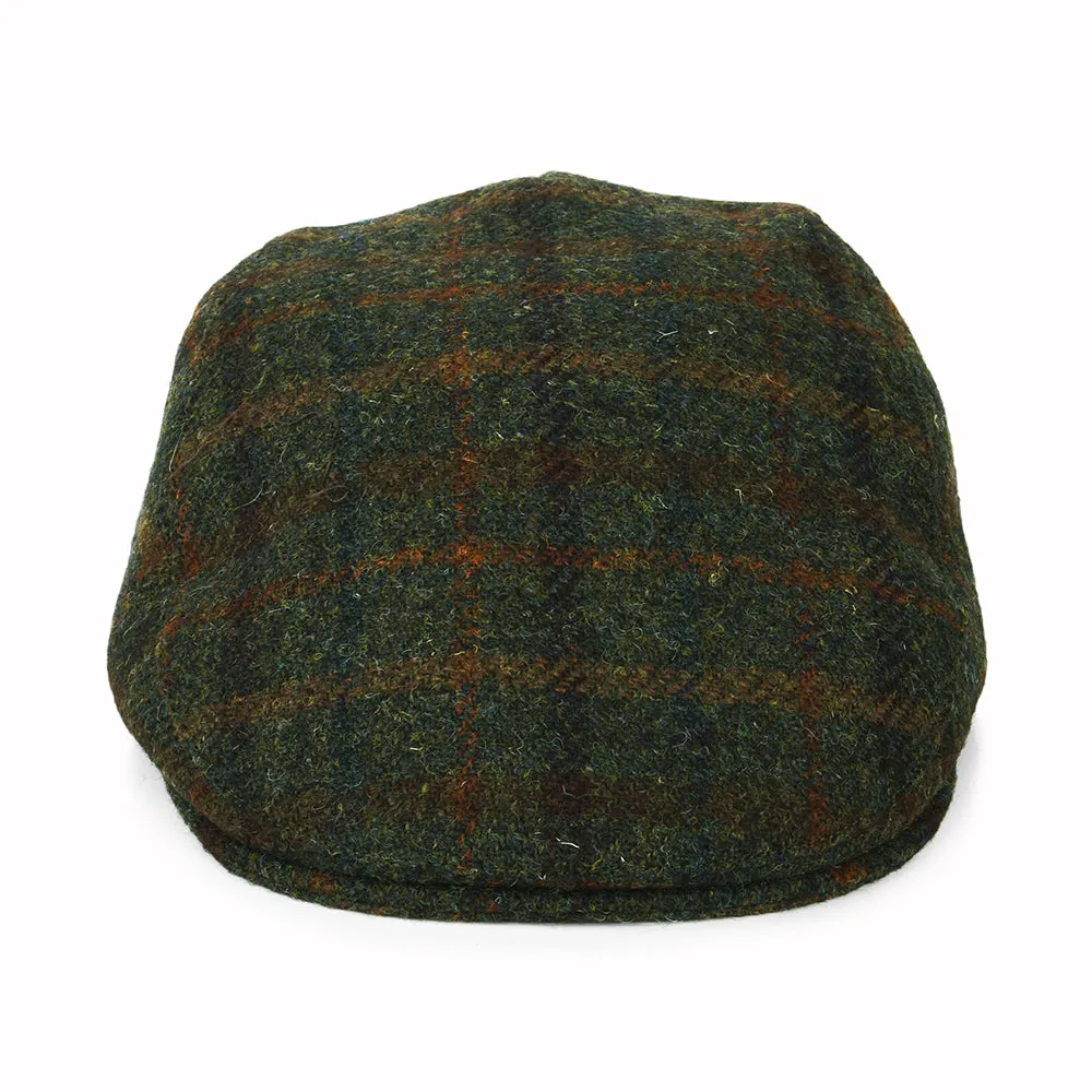 Failsworth Hats Harris Tweed Checked Oban Flat Cap with Earflaps - Olive-Rust