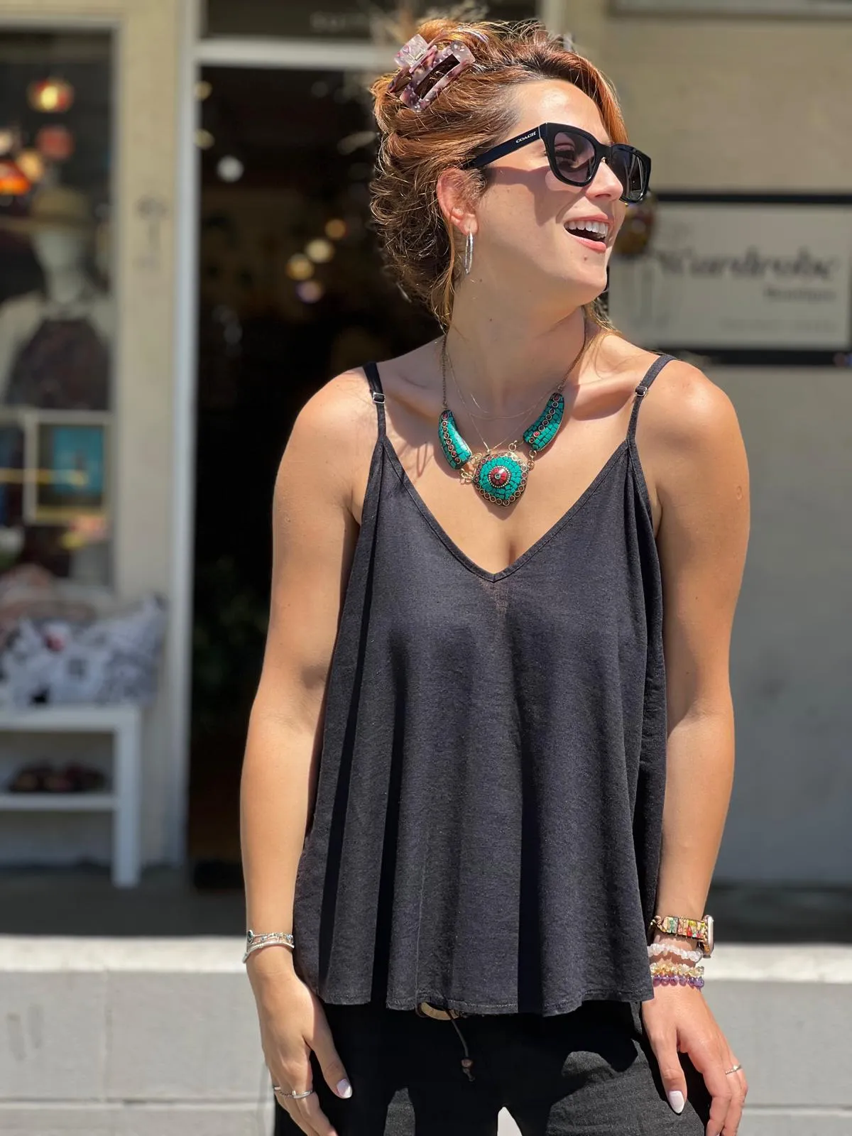 Green Viscose Tunic with Adjustable Strap
