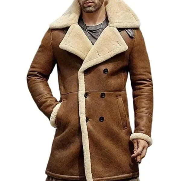 Men's Brown Aviator Shearling Genuine Leather Coat