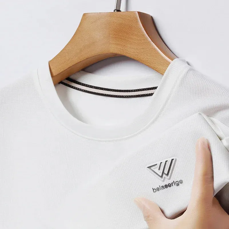 Men's Summer Embroidered Round Neck Short Sleeved T-shirt Casual Fashion Breathable Comfortable
