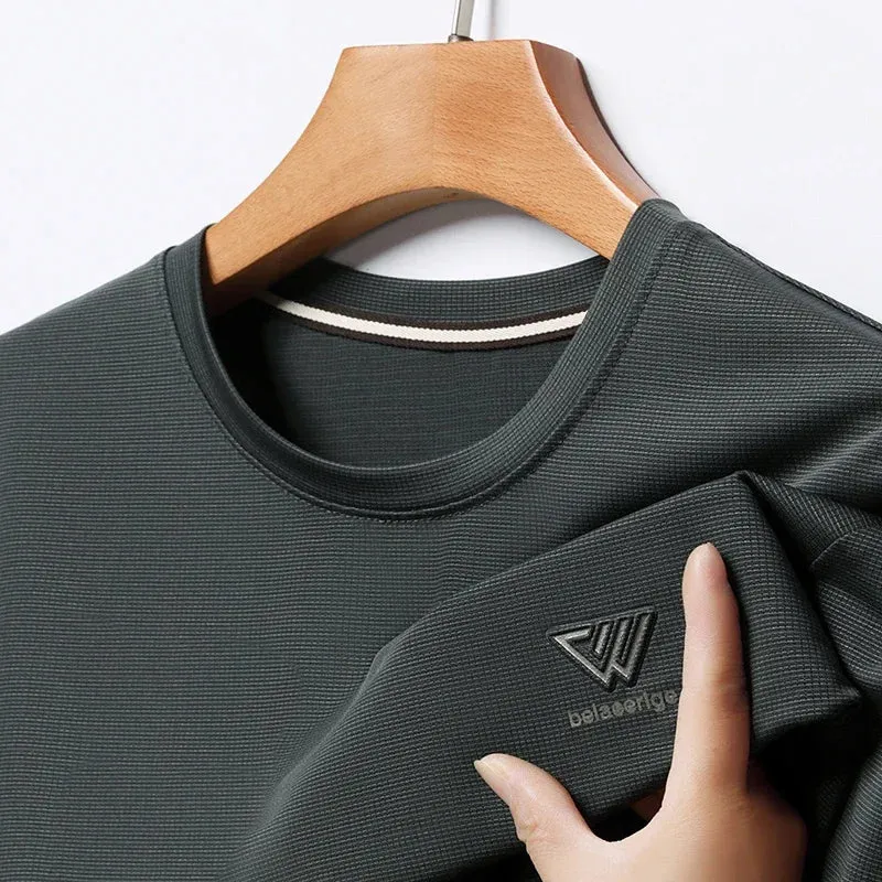 Men's Summer Embroidered Round Neck Short Sleeved T-shirt Casual Fashion Breathable Comfortable
