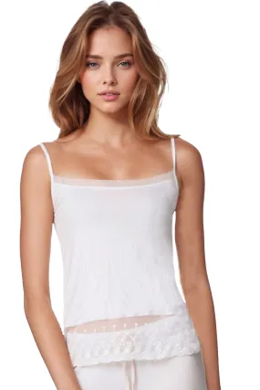 Rayon Jersey Stretch Cami with Embroidery Lace Hem | Crop Length