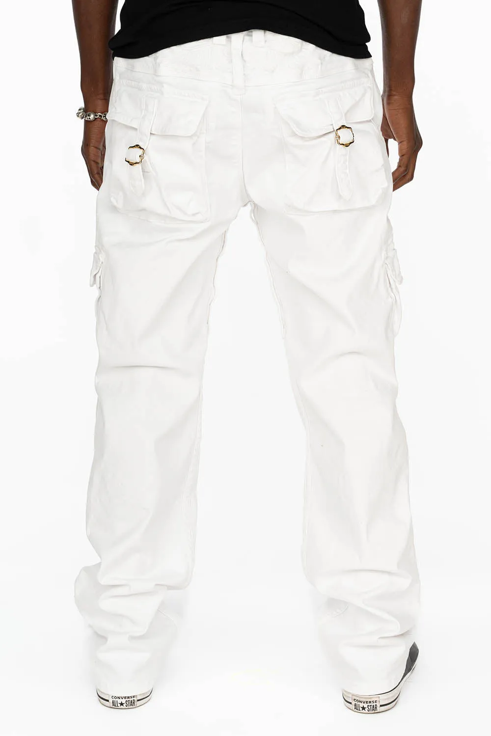 ROBINS NEW MILITARY STYLE CARGO PANTS IN WHITE WASH
