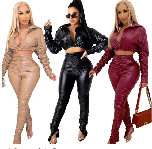 Winter Ladies PU Leather 2 Piece Set